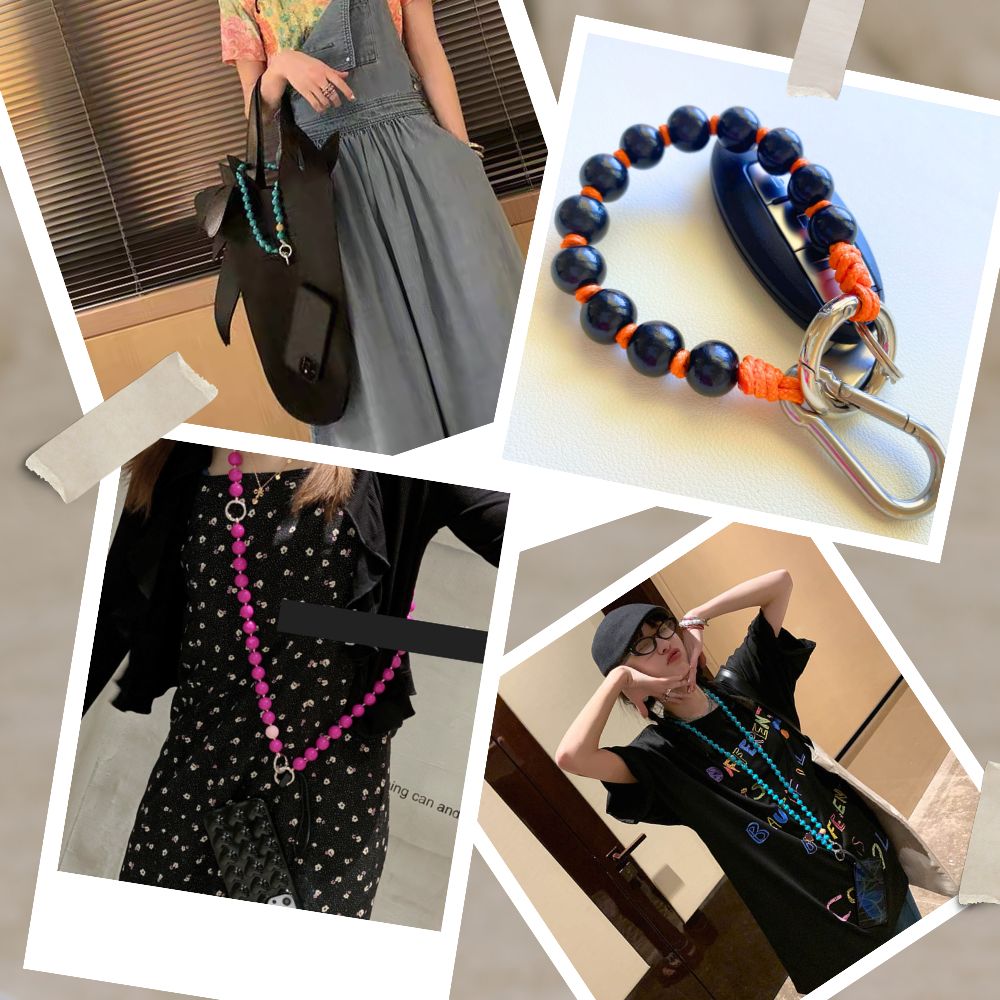 Caramel3WAYウッド ビーズ スマホ ショルダー リスト ストラップ DUSK☆3WAY☆ウッド ビーズ スマホ ショルダー ネック ハンド