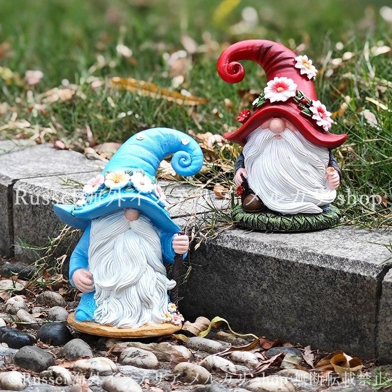 ガーデンオブジェ ノーム 樹脂 庭 レッド ブルー 赤 青 白髭 ドワーフ