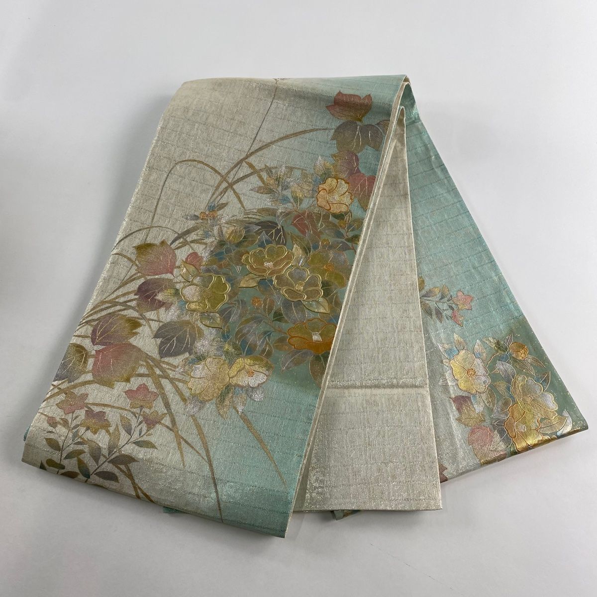 袋帯フルセット(7点)・極美品・ガード加工済・古典柄・深緑色・正絹・トールサイズ 名古屋帯 正絹 新品 仕立て上がり カジュアル ベージュ 七福神