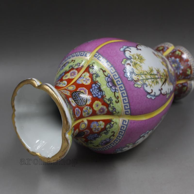 大清雍正蒔金琺瑯彩花鳥花口瓶 景徳鎮 陶磁器 装飾品 現代工芸品