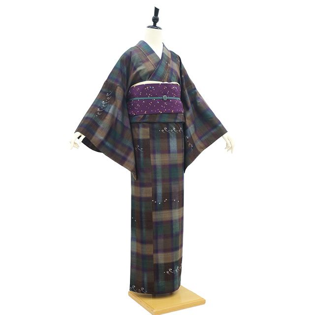新古品】 置賜紬 単衣 着物 未使用 正絹 春 秋 紫根染 紫式部