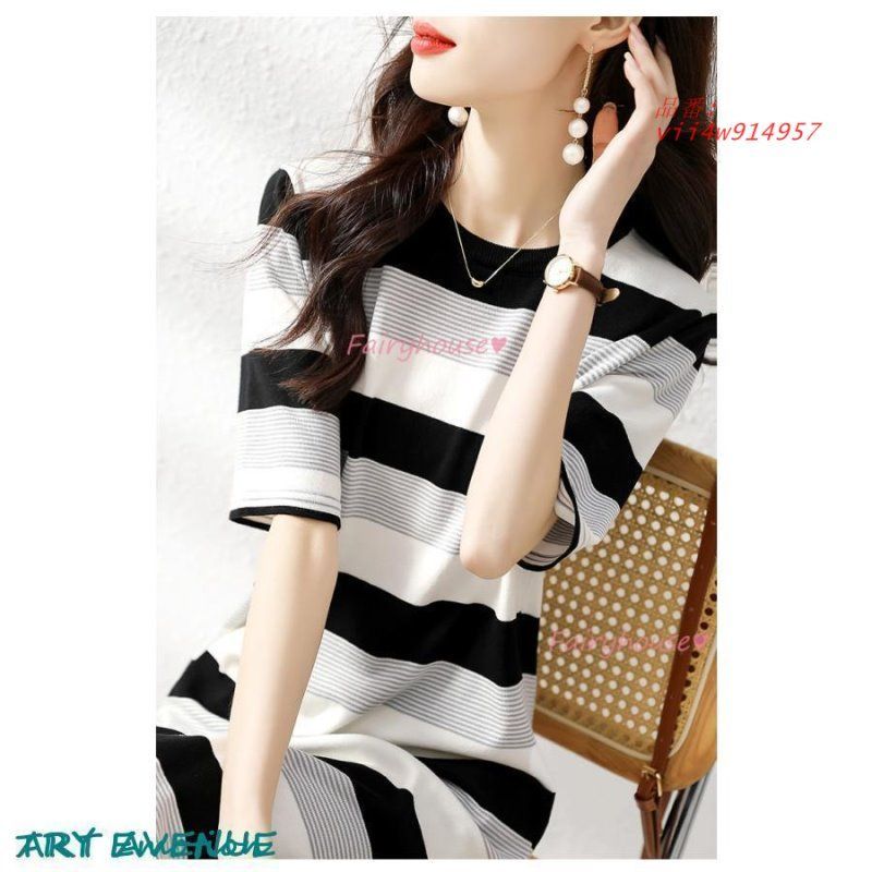 ワンピース レディース 40代 きれいめ マキシワンピース 夏 Tシャツスカート 50代 30代 ゆったり ボーダー柄 配色 半袖ワンピース オシャレカジュアル韓国風 vii4w914957