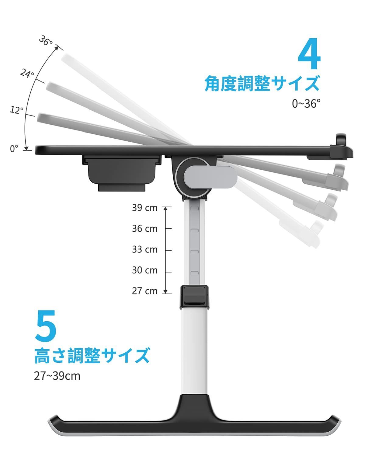 ブックスタンド付き 引き出し 表面PVC加工 高さ調整 40kg荷重 角度 大容量天板 軽量 ちゃぶ台 勉強 ノートPCパソコン 食事 ベッドテーブル ローテーブル 一人暮らし ミニテーブル 安定性強化版 机 K7 折りたたみ ブラック60*45cm SA