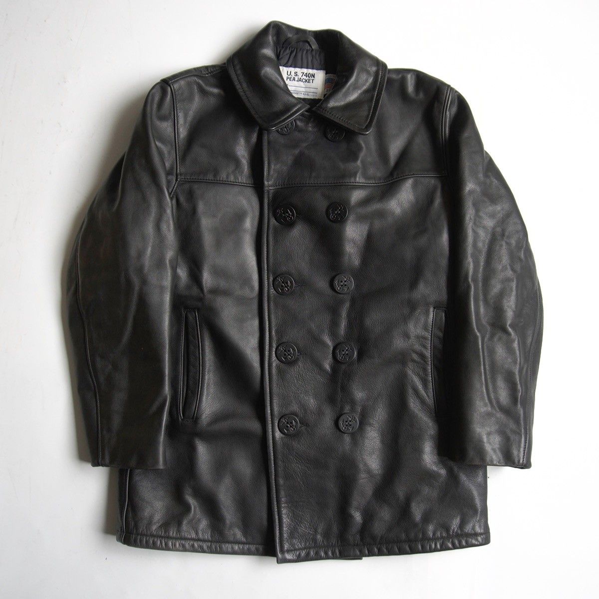 SCHOTT レザー ピーコート 38 ブラック レザー アメリカ製 ショット 25100345