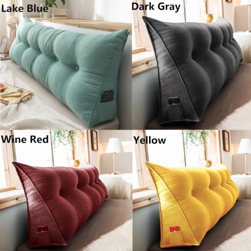 ヘッドボードウェッジクッション - 大きな三角形のヘッドボード枕 ヘッドロールクッション 背もたれ枕 ベッドに座るための読書用クッシ ウェッジ枕 三角ヘッドボードクッション  背もたれクッション 180*50*20cm 腰当てまくら 読書枕 カラー10 洗えるカバー パッド 贈り物 ... ヘッドボード用ウェッジ枕。長い背もたれと収納ポケット付き。寮の部屋、ベッド、ソファ、読書、リラックスに最適なボルスターサポートクッシ