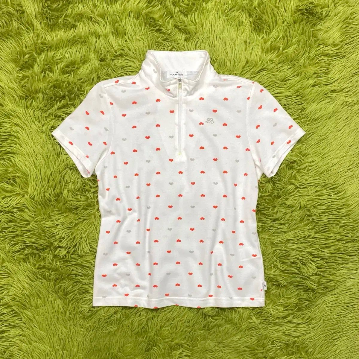 Courreges クレージュ 2011 S ハート ドット ハーフ ジップアップ 半袖 Tシャツ
