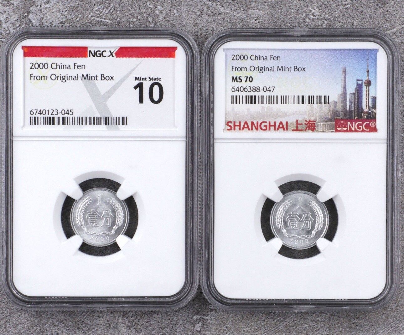 NGC MS70 X10 Pair 2000 China Fen coin 1 cent from iginal mint box