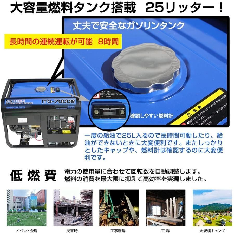 超人気商品 ！ U225 三相 動力 移動式 ガソリン エンジン 発電機 最大 7500W 70A 100V 200V 50Hz 60Hz 同時使用可 発電  エンジン DIY 作業 現場 7000W ハチハチハウス 88ハウス 88HOUSE 直接引取り OK - メルカリ