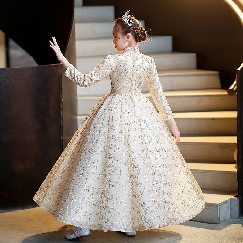  女の子 フォーマル 子供 ドレス マフラ付き 長袖ドレス 秋冬 キッズ ピアノ 発表会 ロングドレス ワンピース パーディー 上品 エレガント ジュニア xzdsooj ドレス フォーマル ドレス スーツ