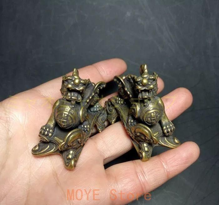 麒麟 銅器 文鎮 茶寵 鎮宅 辟邪 開運 風水 招財 置物 工芸品