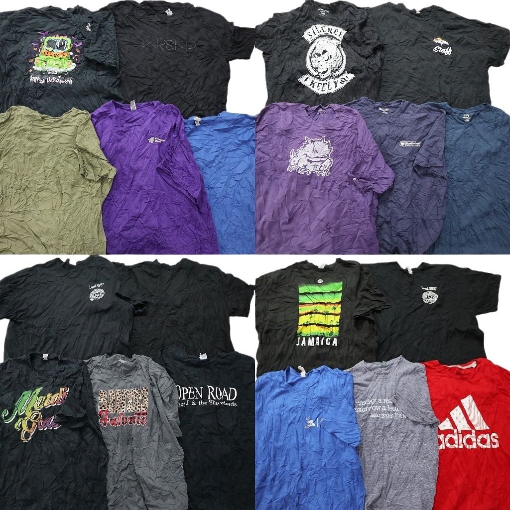 古着卸 まとめ売り カラーmix プリント 半袖Tシャツ 20枚セット (メンズ 3XL ) アディダス 無地 ビッグサイズ 中古 古着 MY7308