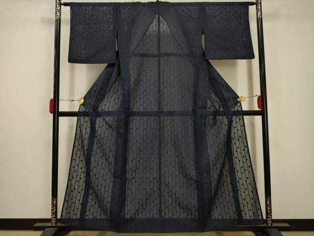 平和屋着物 夏物 色無地 紗 水玉 紺青色 正絹 AABA5711sx