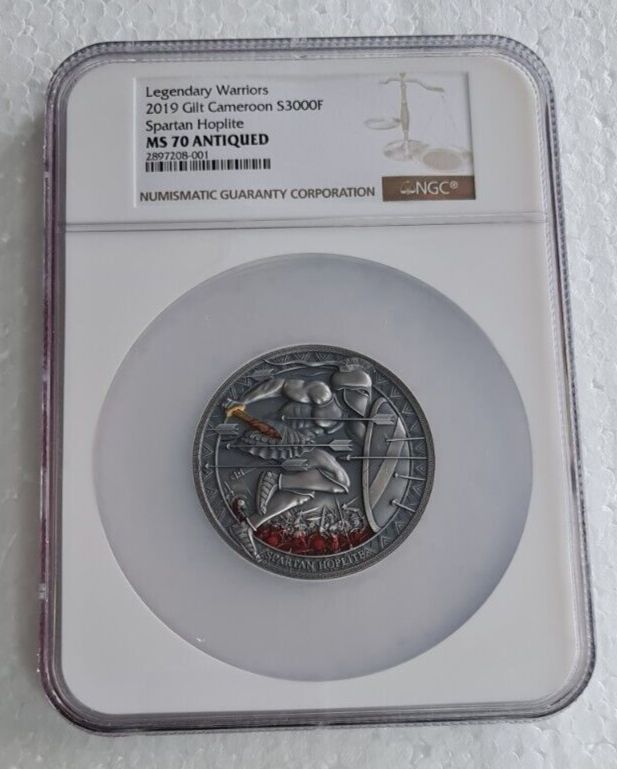 Spartan Hoplite Silver coin 3oz Legendary Warri2019 Cameroon NGC MS70