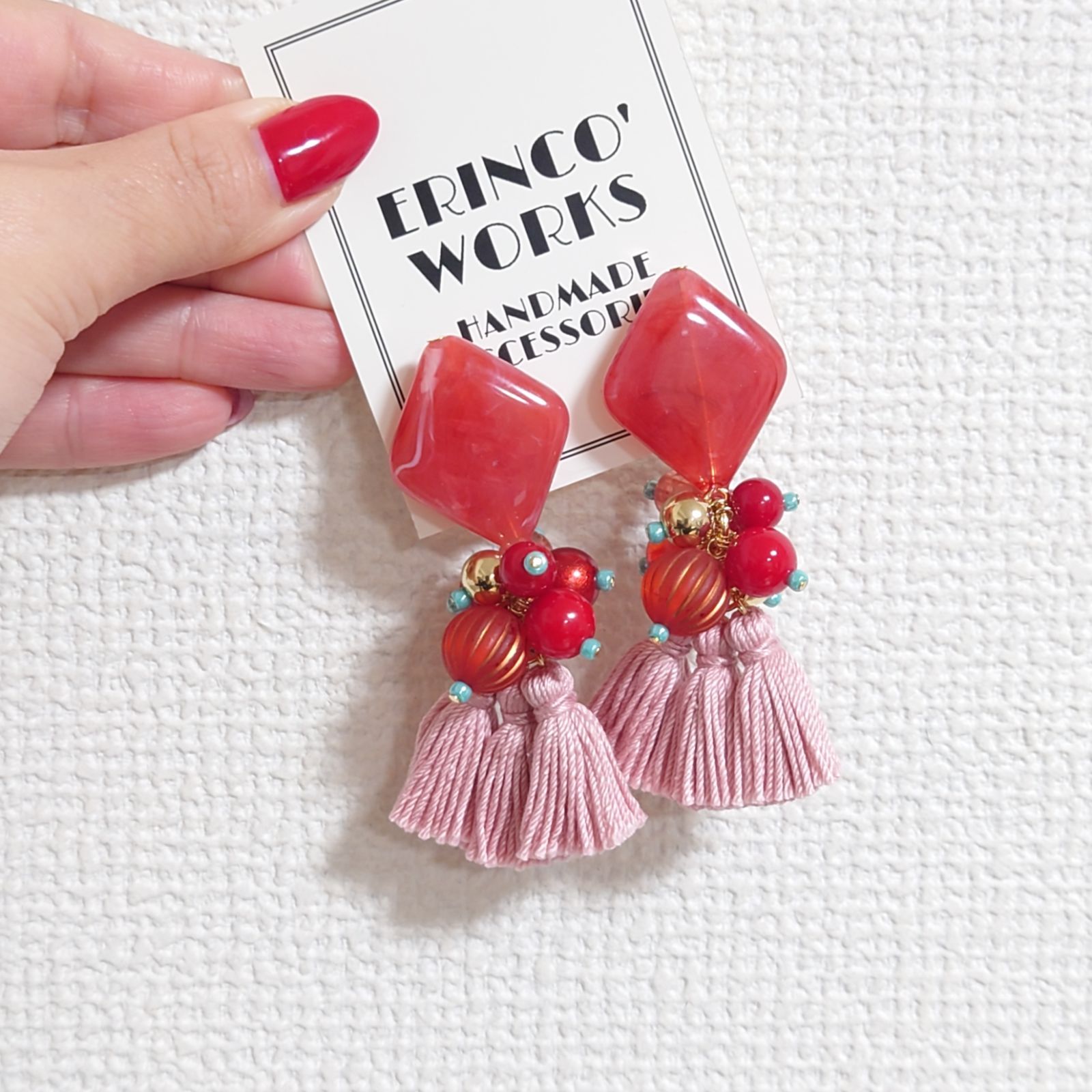 アクセサリー 【A398】タッセル ピアス レッド ピンク 大ぶり