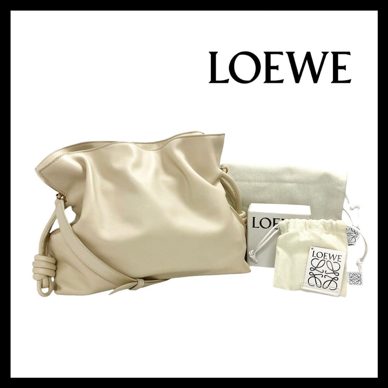 LOEWE】フラメンコ クラッチ ナパカーフ シーソルト ショルダーバッグ ホワイト/クリーム系 ストラップ メタリックリング ロエベ  (52753I19) - メルカリ