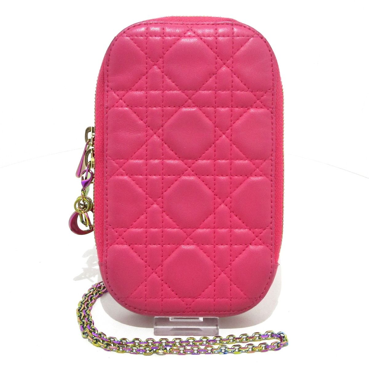 ディオール|クリスチャンディオール 携帯電話ケース LADY DIOR フォンホルダー ピンク スマートフォンケース|ラウンドファスナー