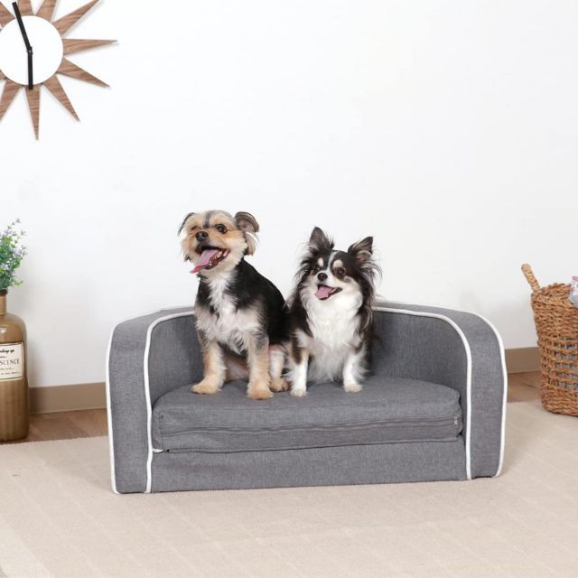 不二貿易 ペットベッド ペットソファ 幅77×奥行43~75.5×高さ30cm グレー フロアソファ ファブリック 折り畳み 小型犬 猫 45226