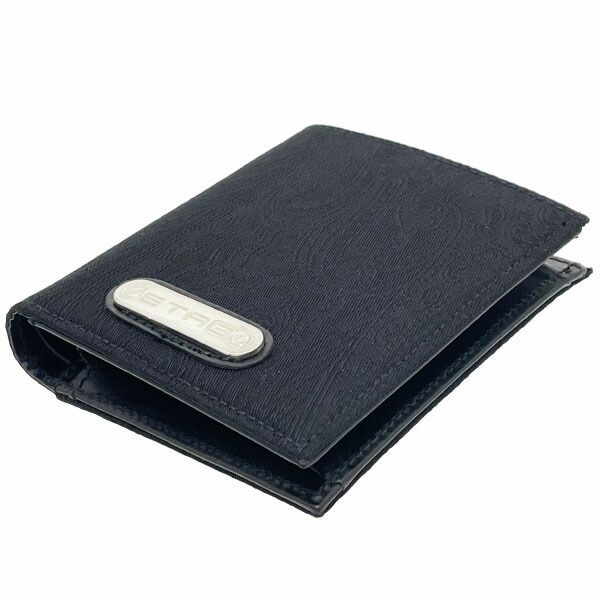 エトロ 財布 ペイズリー 二つ折り財布 ナイロン ブラック 黒 ETRO ロゴプレート パスポケット付き コンパクト財布 ミニ財布 ミニウォレット ウォレット サイフ き