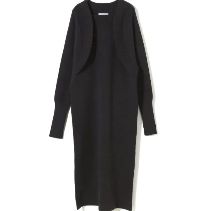 アダムエロペ サステナブル ボレロドッキングニットワンピース 定価¥16 500 チャコールグレー