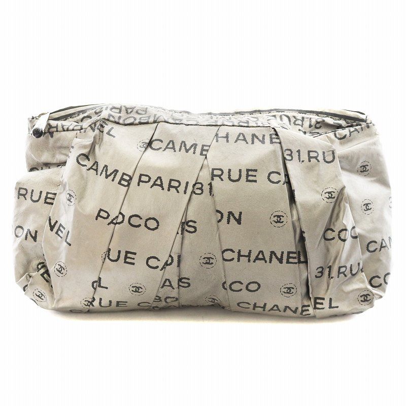 シャネル CHANEL アンリミテッド クラッチバッグ パーティバッグ ナイロン 12番台 グレー 黒 ブラック |AN3 OH