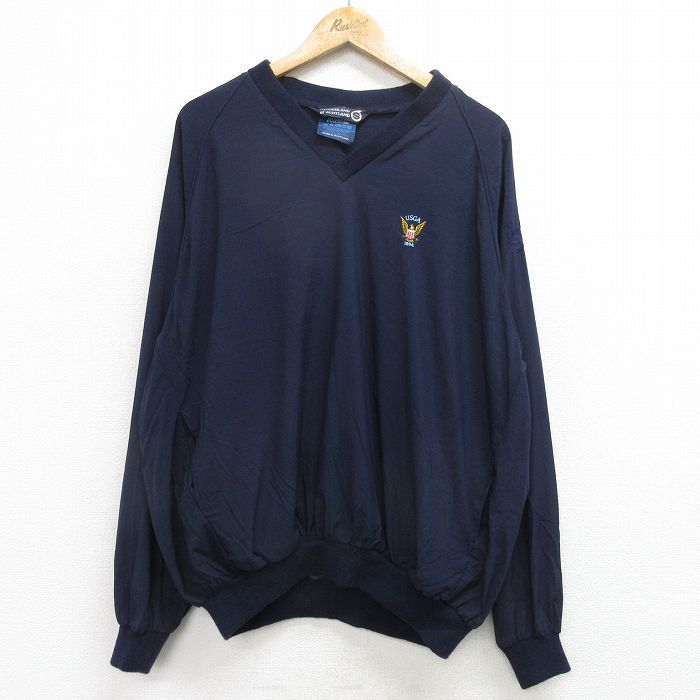 L/古着 長袖 ナイロン ジャケット メンズ USGA ゴルフ ラグラン Vネック 紺 ネイビー 24sep13 中古 アウター ウインドブレーカー