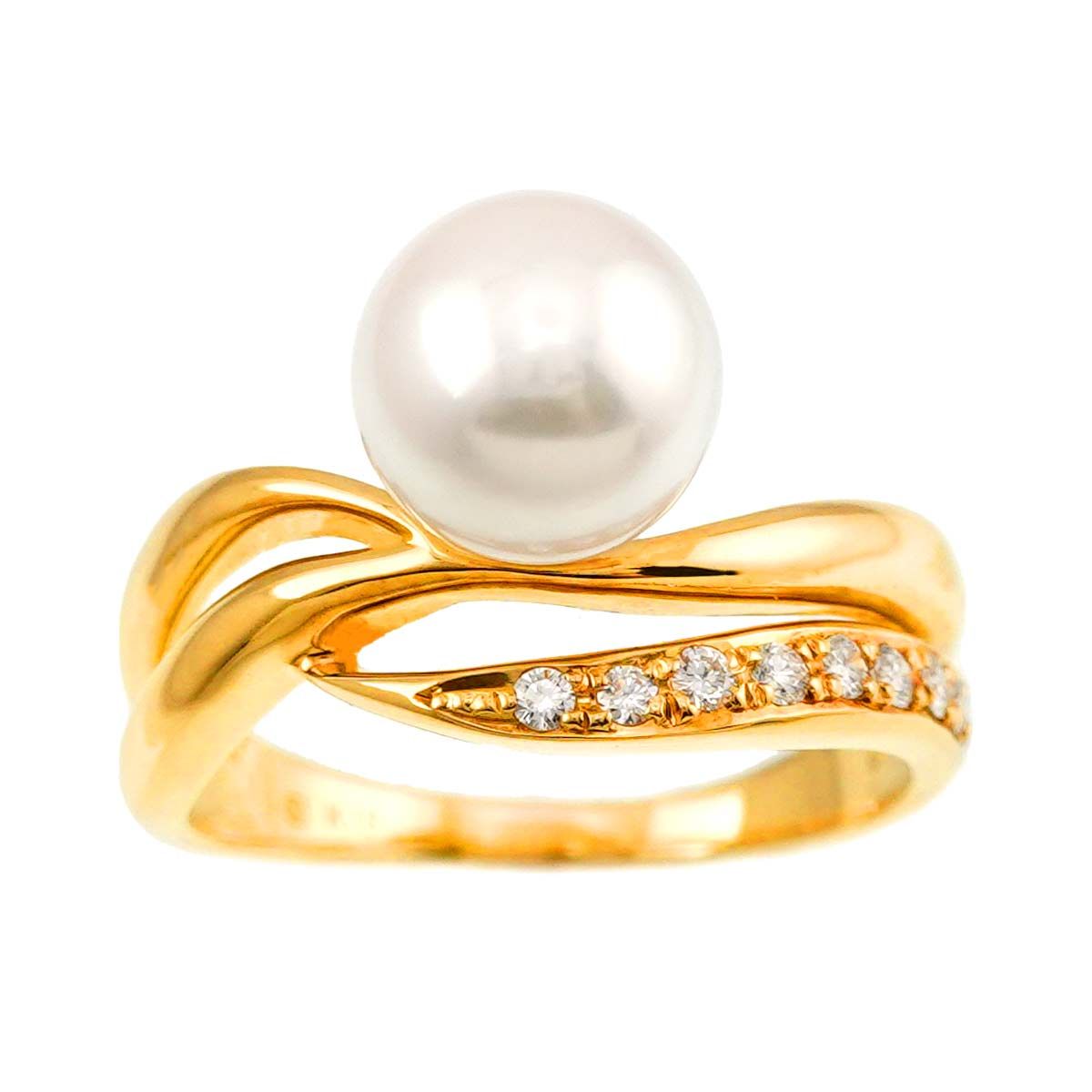 ミキモト MIKIMOTO 9.5号 リング アコヤ真珠7.8mm ダイヤ K18 YG  