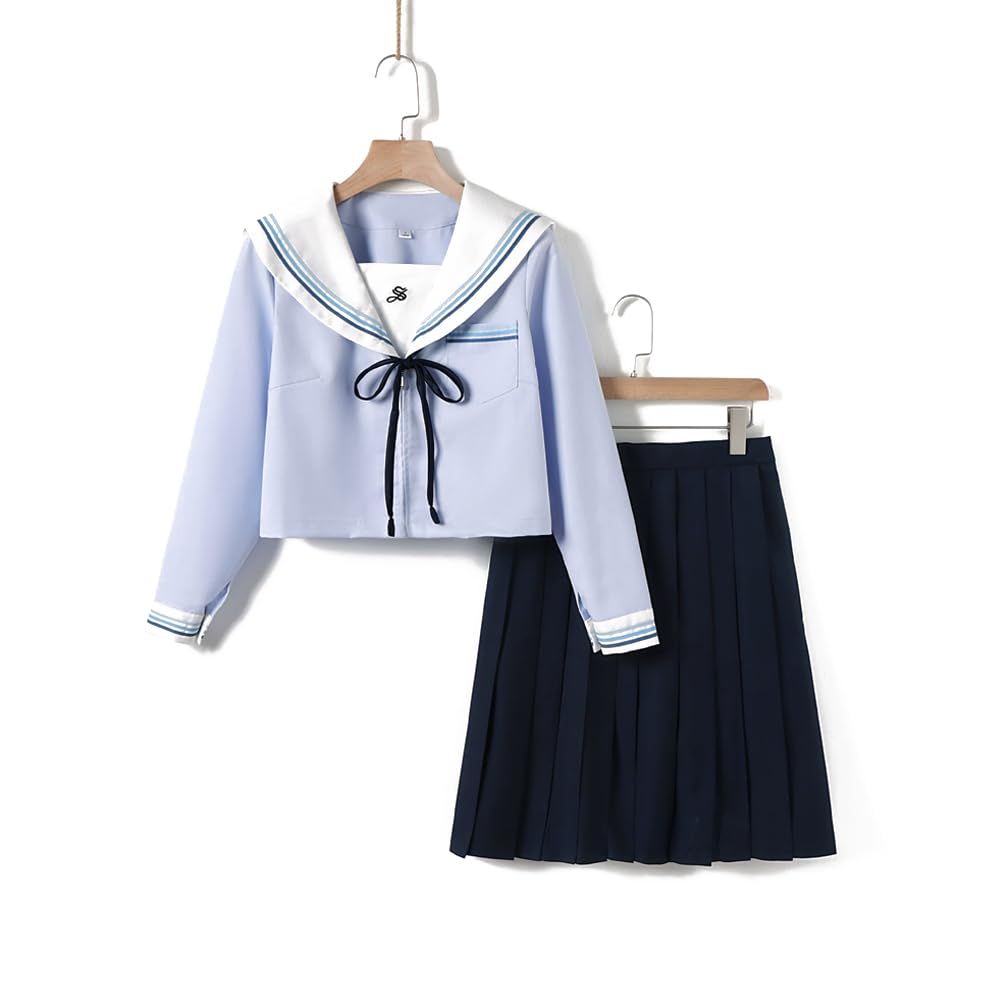 新品 [City Sea Sky] セーラー服 水色 長袖 制服 コスプレ 女子