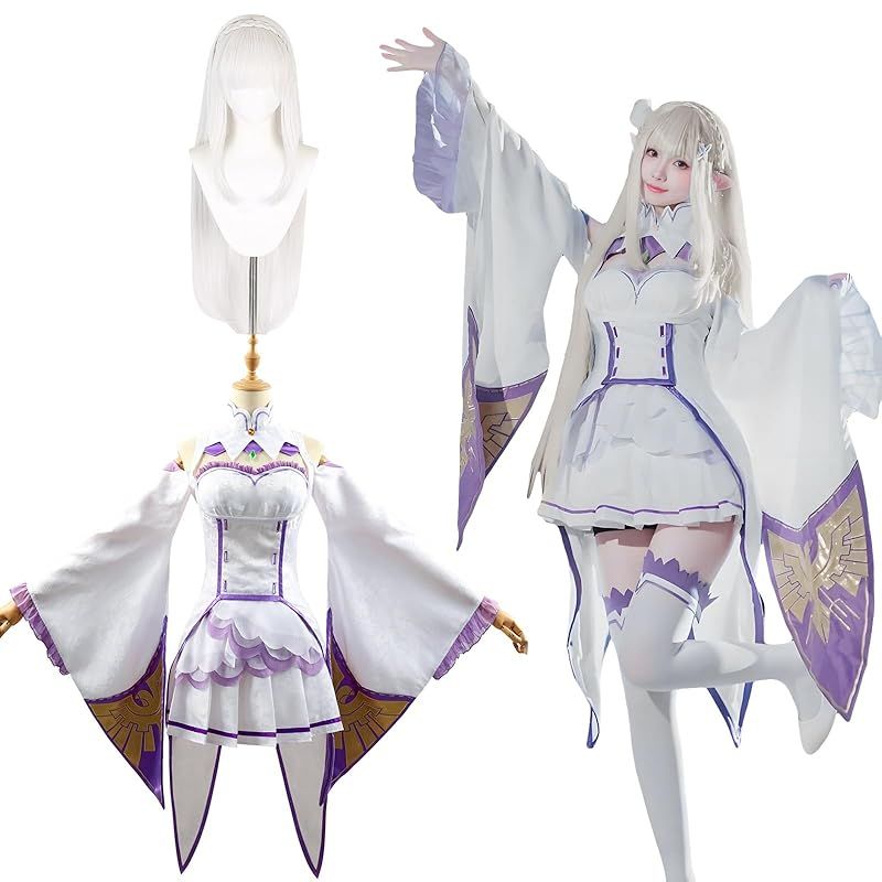 在庫 神併 エミリア コスプレ ウィッグ付き 通常服 リゼロ コスプレ衣装 大人用 仮装 文化祭 イベント コスチューム ステージ服 Emilia cosplay エミリア 通常服 ウィッグ付き L 0
