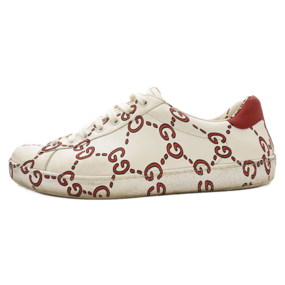 GUCCI (グッチ) GGシグネチャー レザー ローカットスニーカー ホワイト/レッド 497094