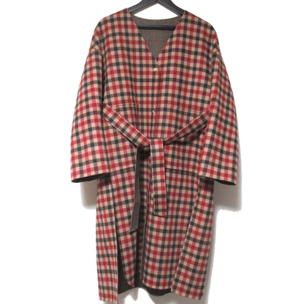 美品 20AW Drawer ドゥロワー リバーチェックVネックコート カシミヤ