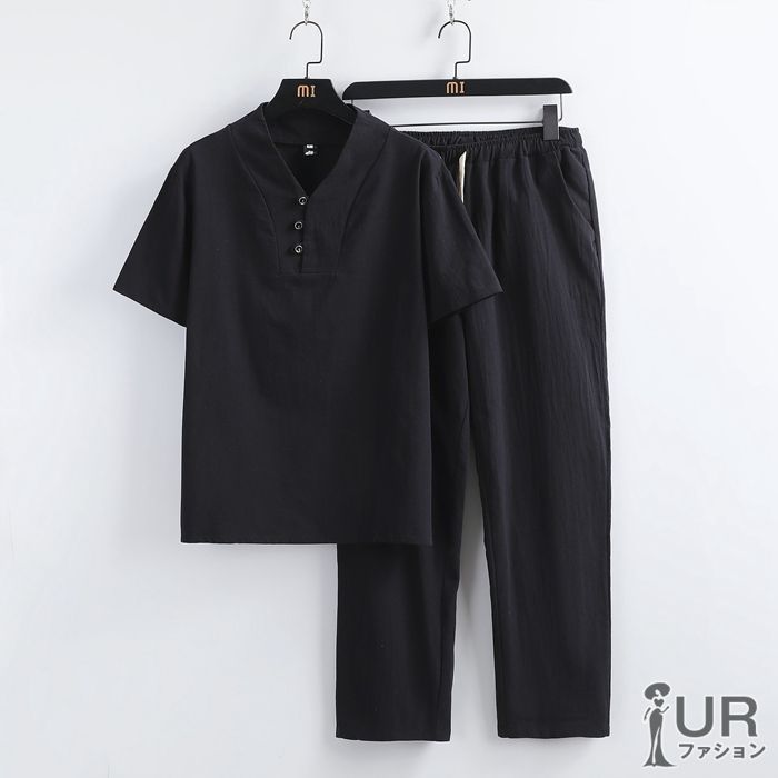 メンズ無地上下セット半袖トップスロングパンツ夏おしゃれ Amazon | 夏服 メンズ セットアップ Tシャツ メンズ 半袖 上下