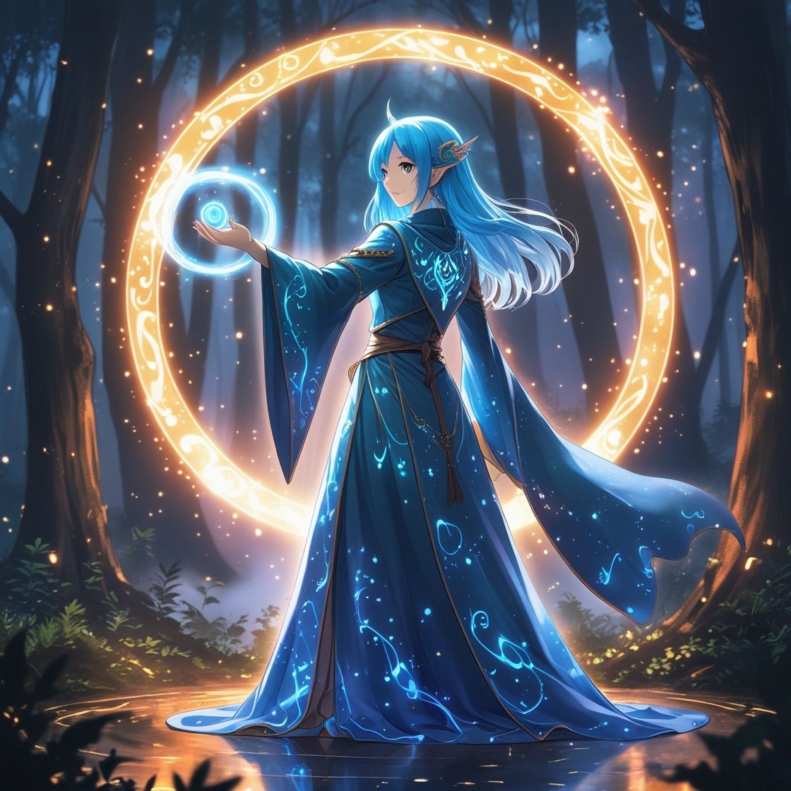 Vol.1｜A4高画質印刷】幻想の森に佇む青髪魔法少女イラスト｜アニメ