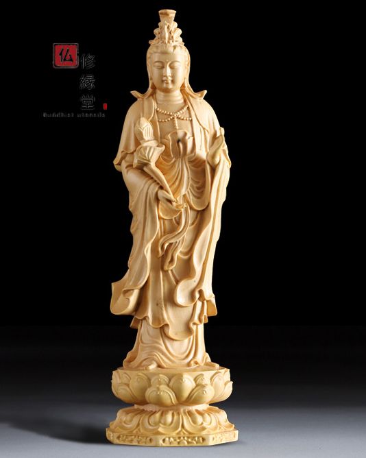 修縁堂】木彫り 仏像 阿弥陀三尊立像 柘植材 仏教工芸 精密彫刻 仏壇