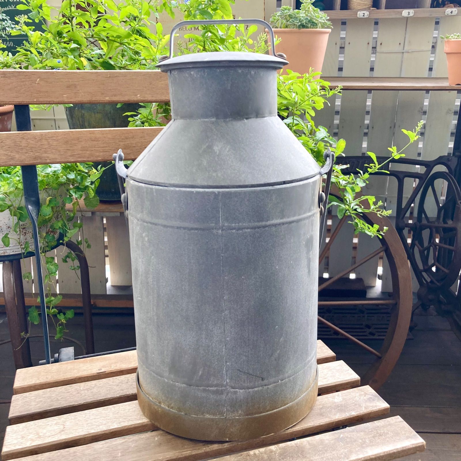アンティーク ミルク缶 シャビー 傘立て 蓋付き レトロ ガーデニング ⑤ 4945119082768.jpg