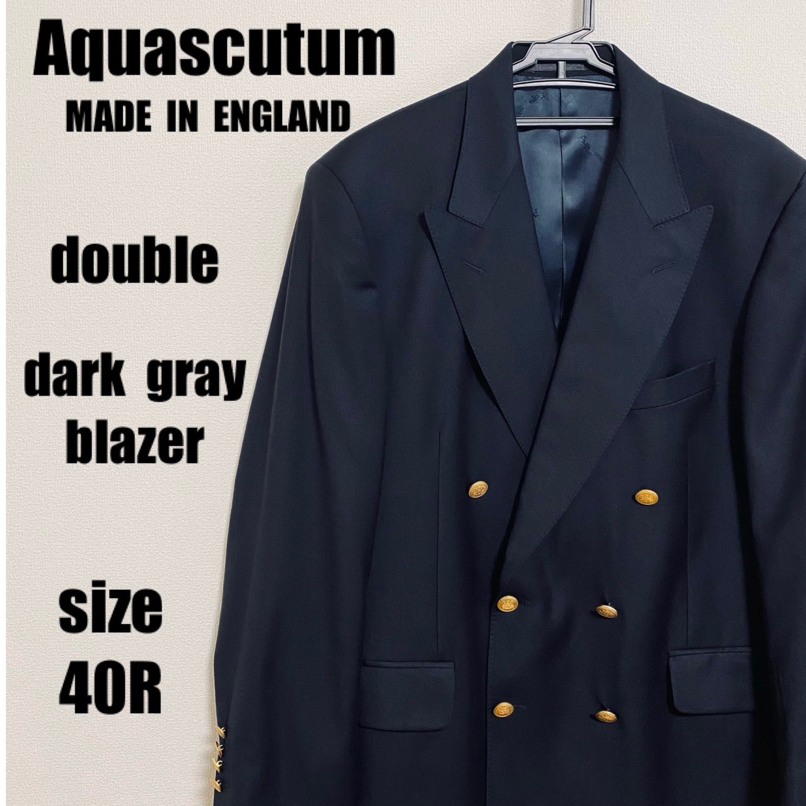 アクアスキュータム Aquascutum ブレザー ダークグレー ダブルブレスト