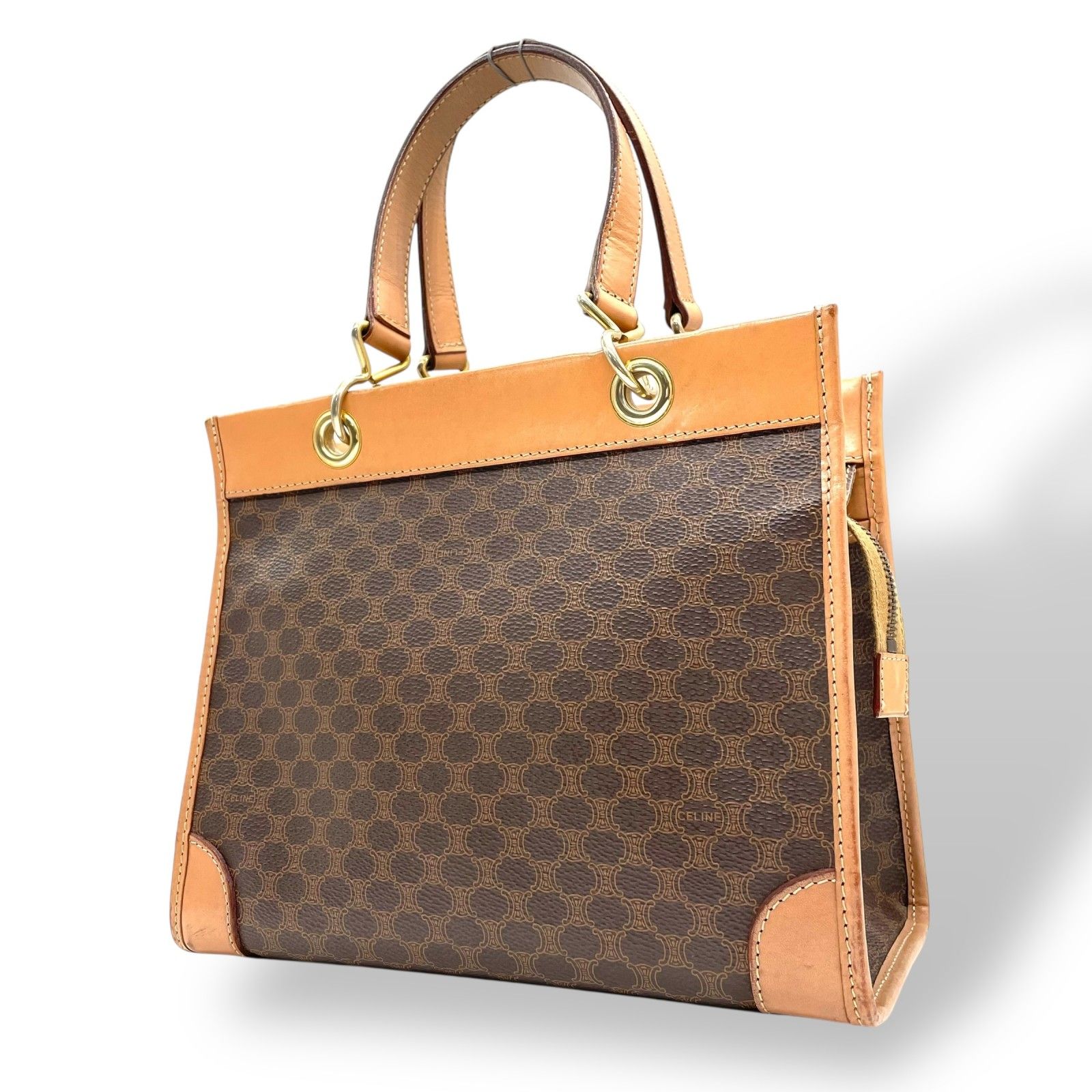 ヴィンテージ！セリーヌ　マカダム　ハンドバッグ　筒型　【管TM131B】 美品 セリーヌ マカダム ブラゾン 筒形 ミニ ボストンバッグ ヴィンテージ