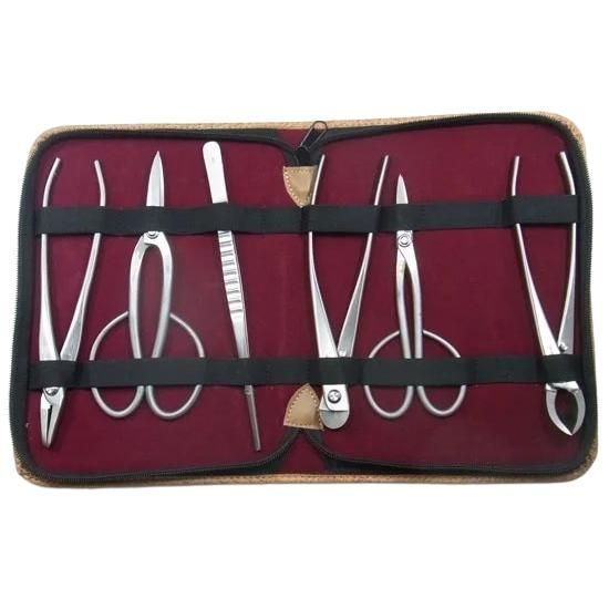 盆栽道具 6点組 ステンレス No.175S セット内容 又枝切 No.802 さつき鋏 No.827 針金切 大 No.815 ピンセット No.64B 足長盆栽鋏 No.829 やっとこ 大 No.819 植木 庭木 兼進作