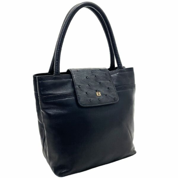 使用1回 ロエベ ハンドバッグ アナグラムロゴ ミニバッグ ナッパ オーストリッチ レザー 革 ブラック 黒 LOEWE ミニハンドバッグ トートバッグ ミニトート 手提げ バッグ バック カバン 鞄 送料無料!