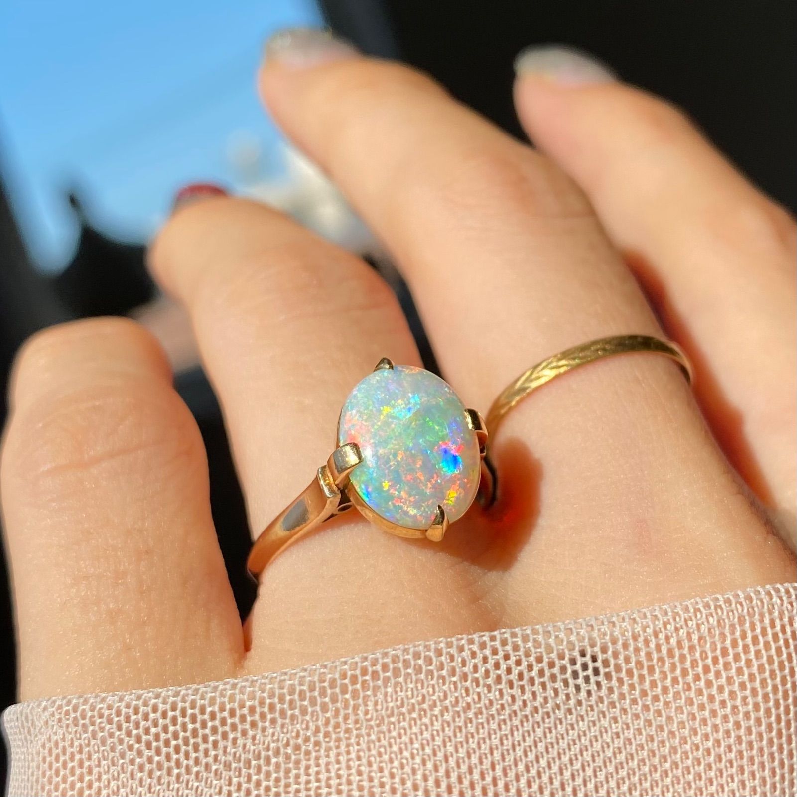 買取店】14K K14 ペリドット リーフ彫金 アンティーク調 レトロ リング  