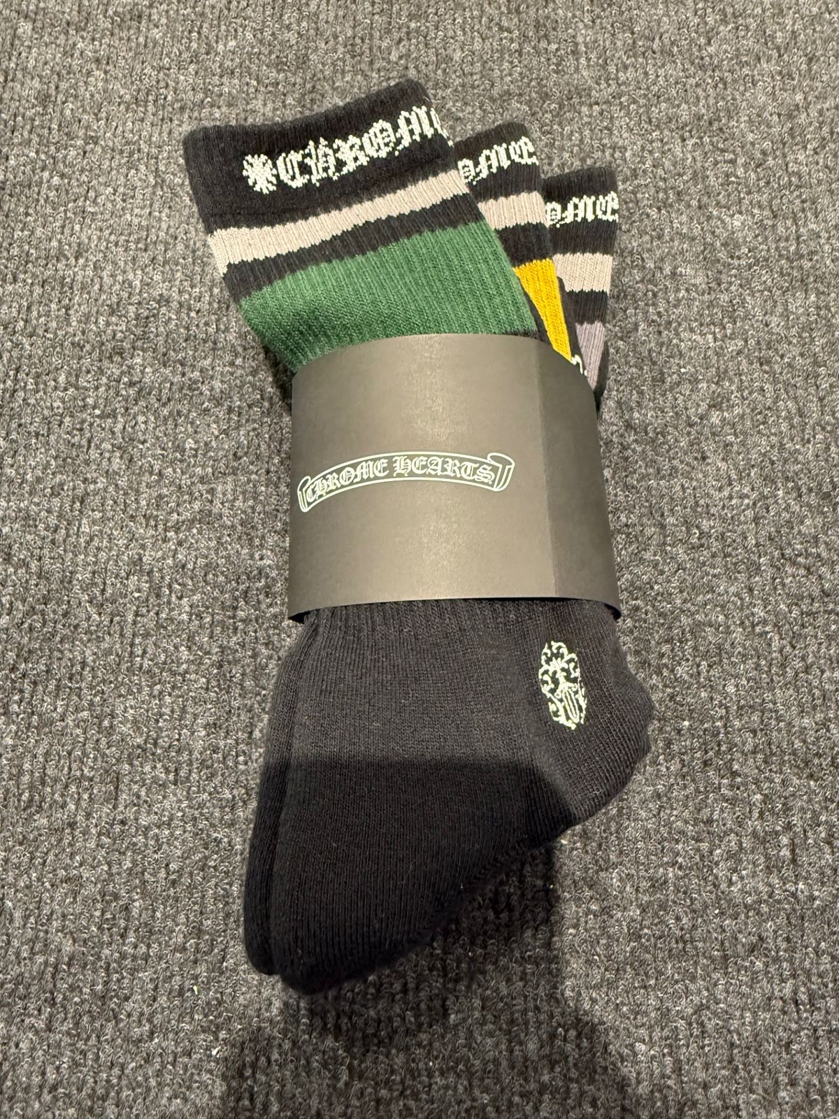 クロムハーツ Chrome Hearts サイズ:M ボーダー3足セット靴下