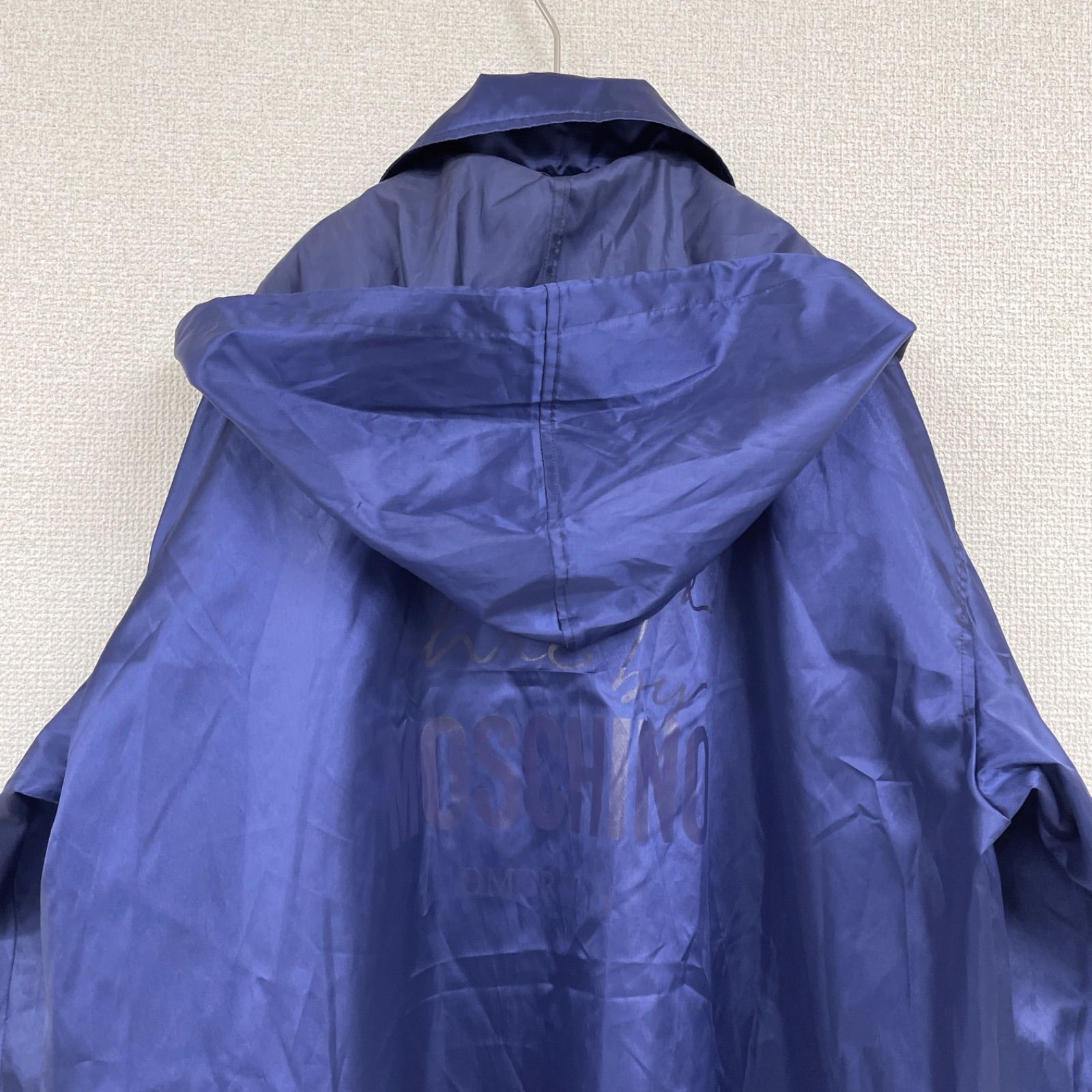 MOSCHINO モスキーノ ナイロンジャケット ピースジップ パーカー バックロゴプリント フード ポリエステル ブルー レディース 9号 GULLKHAN_COM