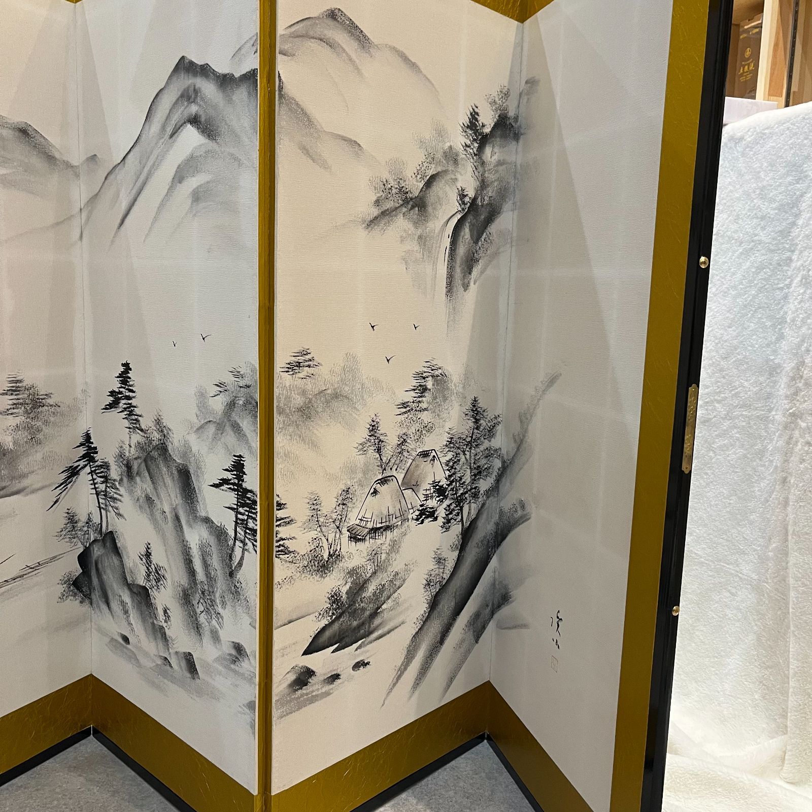 花鳥風月の木製屏風 花鳥風月