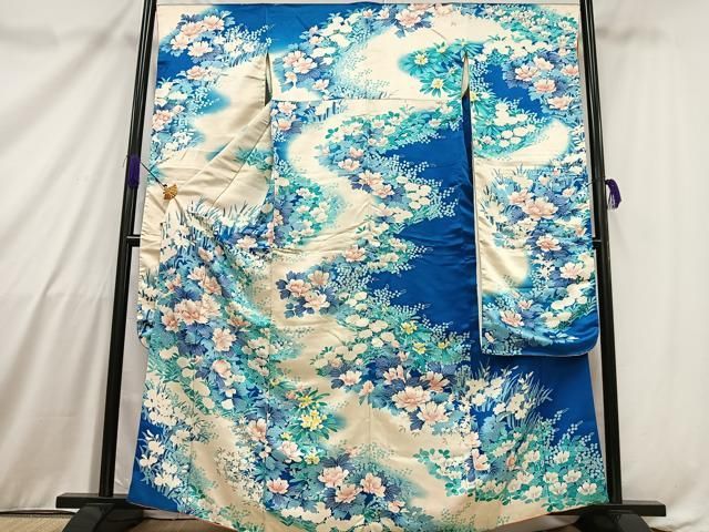 振袖フルセット豪華振袖　駒刺繍　道長枝花文　金銀彩　正絹 平和屋着物□豪華振袖 駒刺繍 花尽し 銀彩 正絹 逸品 AABA0445oa