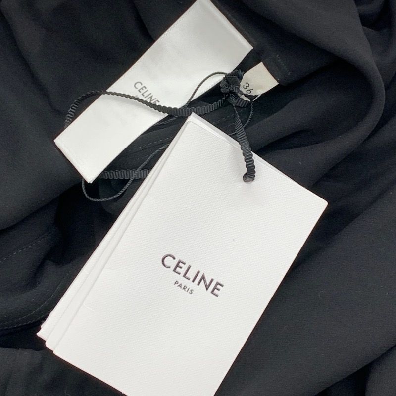未使用　セリーヌ CELINE ワンピース サファリドレス シルク ブラック 黒 ゴールド ロゴ