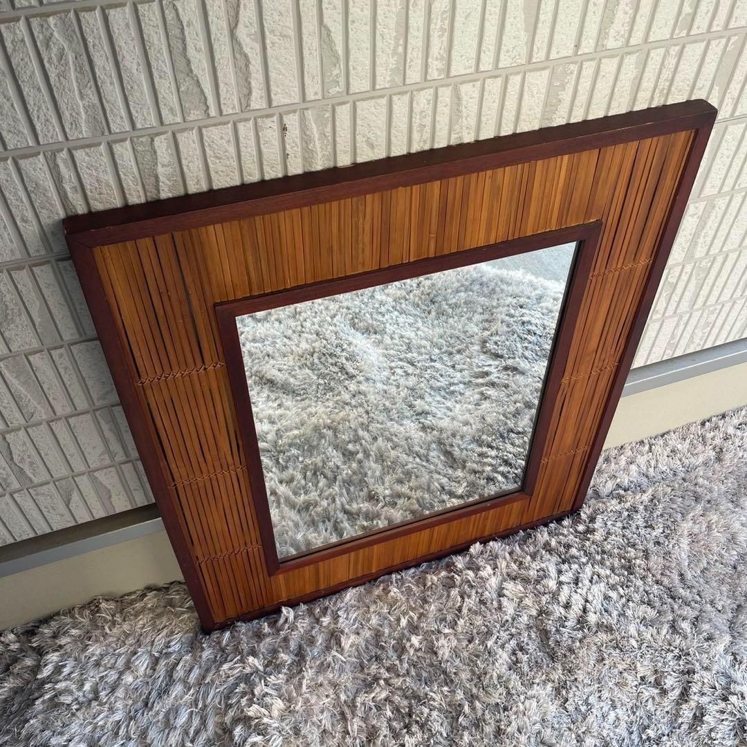 竹製 インテリア バンブー 鏡 壁掛け 立て掛け 昭和レトロ アジアンテイスト