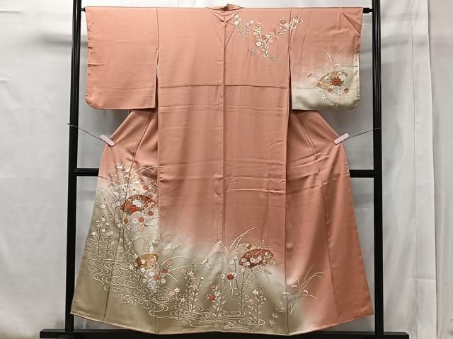 花美人□訪問着 霞地紙草花文 牡丹 暈し染め 金彩 逸品 kh640