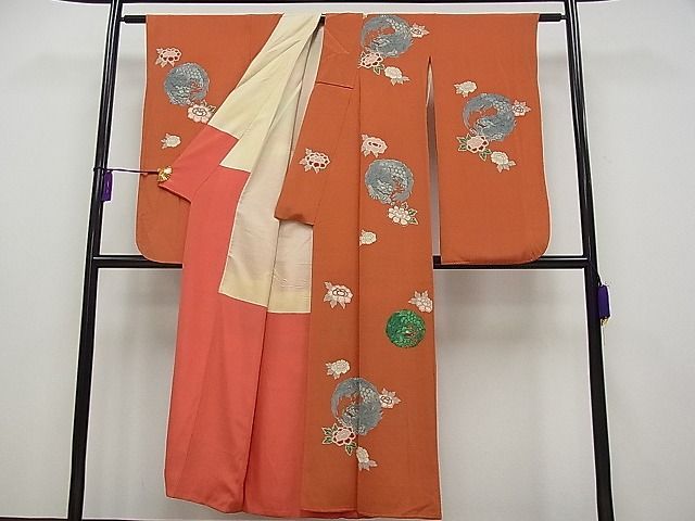 平和屋本店■極上　アンティーク　大正ロマン　振袖　手描き　唐獅子牡丹　金彩　逸品　CYAA0100s4 平和屋本店□極上 アンティーク 大正ロマン 振袖 手描き 唐獅子牡丹