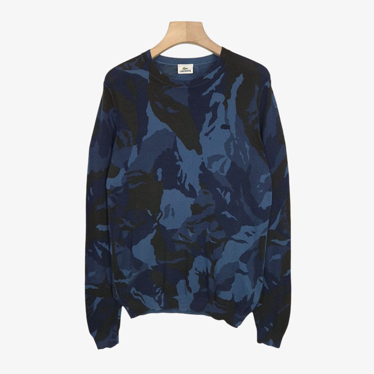 100 LACOSTE(ラコステ) ネイビー カモフラージュ ウール コットン ニット セーター