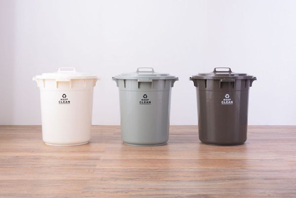ゴミ箱 45L ラウンドペール 丸型 フタ付き ロック機能付き ポリプロピレン 丸洗い おしゃれ 屋外 ゴミ箱 分別ゴミ箱 ダストボックス アースカラー ブラウン/グリーン/ホワイト
