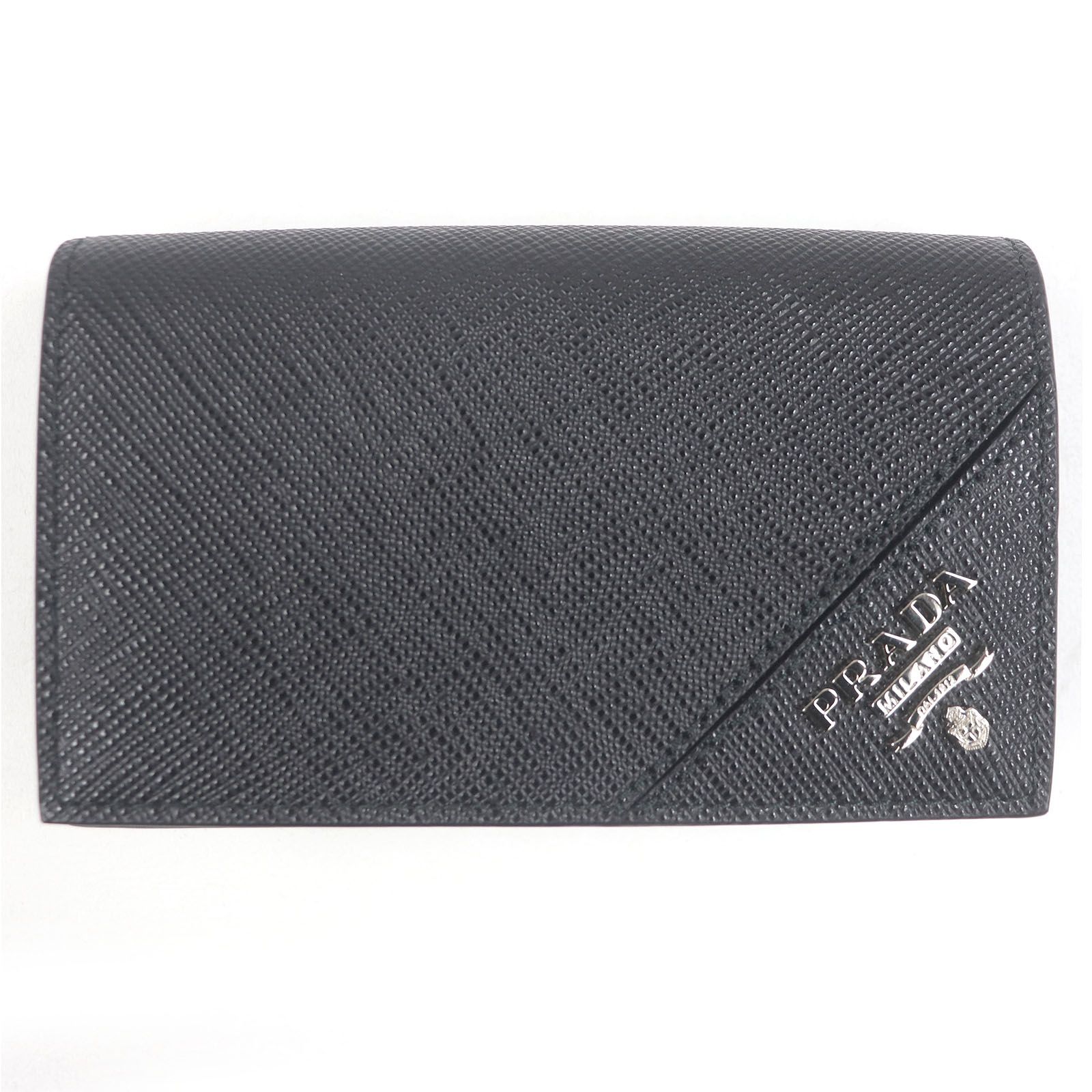 □PRADA プラダ 2MC122 サフィアーノレザー ロゴシルバー金具 カードケース 名刺入れ ブラック き イタリア製 メンズ